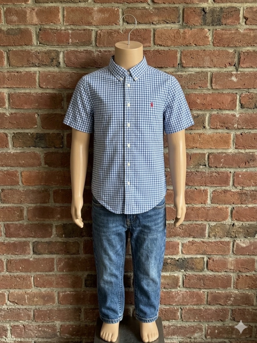 Ralph Lauren Boys Blue & White Gingham Short Sleeve Button-Down Shirt
